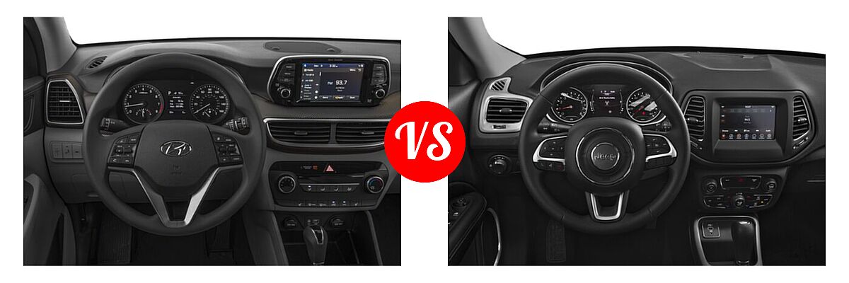 2021 Hyundai Tucson SUV SE / Value vs. 2021 Jeep Compass SUV 80th Anniversary / Altitude / Latitude / Limited / Sport - Dashboard Comparison