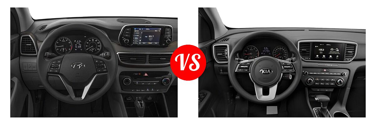 2021 Hyundai Tucson SUV SE / Value vs. 2021 Kia Sportage SUV EX / LX / S / SX Turbo - Dashboard Comparison