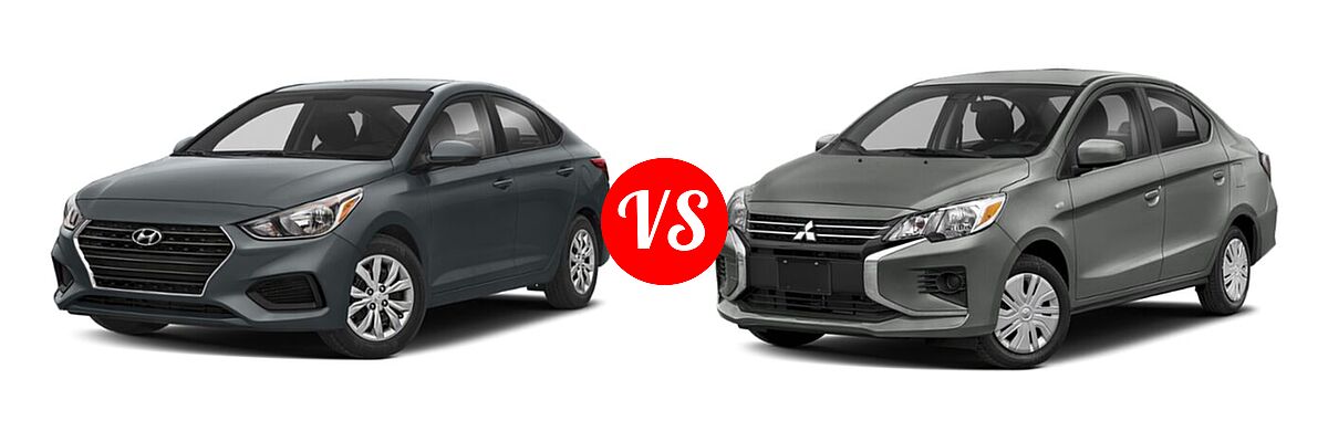 2021 Hyundai Accent Sedan SE vs. 2021 Mitsubishi Mirage G4 Sedan Carbonite Edition / ES / LE / SE - Front Left Comparison
