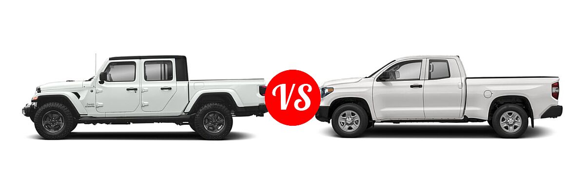 2021 Jeep Gladiator Pickup High Altitude / Overland vs. 2021 Toyota Tundra 2WD Pickup SR / SR5 - Side Comparison