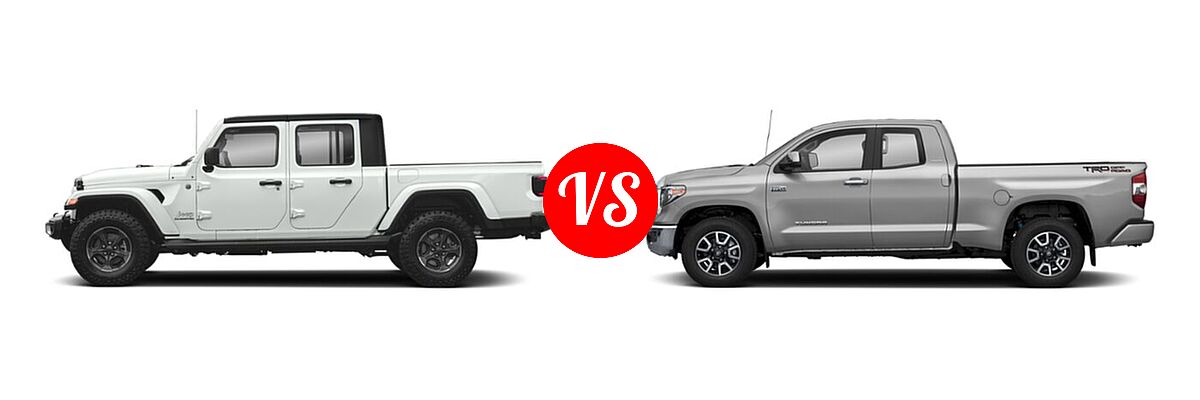 2021 Jeep Gladiator Pickup High Altitude / Overland vs. 2021 Toyota Tundra 2WD Pickup Limited - Side Comparison