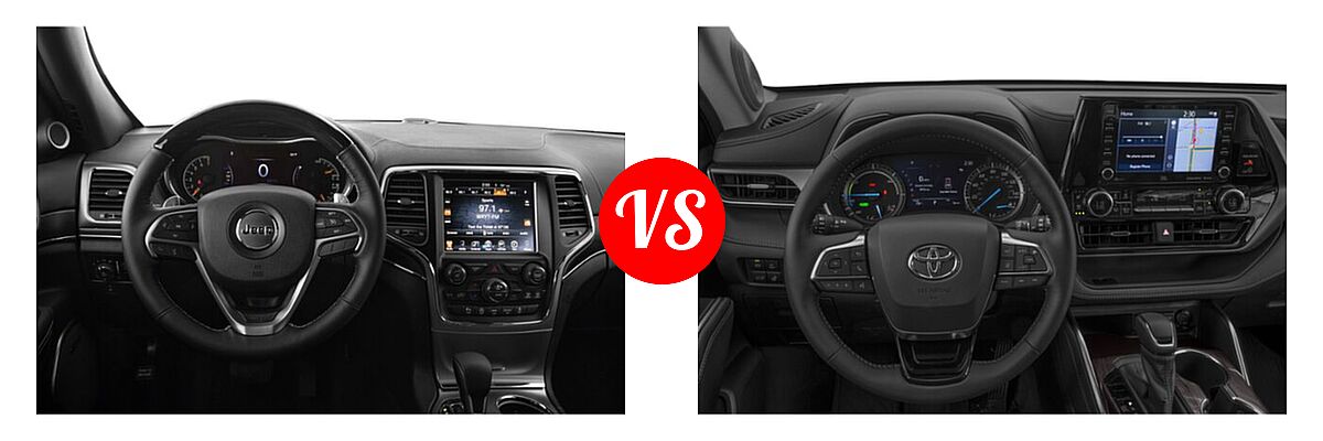 2021 Jeep Grand Cherokee SUV High Altitude / Overland vs. 2021 Toyota Highlander Hybrid SUV Hybrid Hybrid Limited - Dashboard Comparison