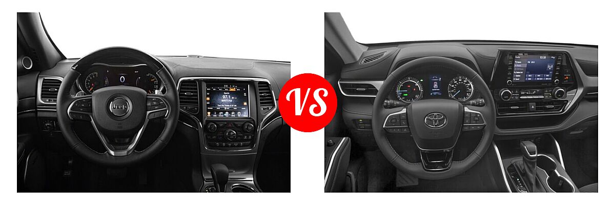2021 Jeep Grand Cherokee SUV High Altitude / Overland vs. 2021 Toyota Highlander Hybrid SUV Hybrid Hybrid LE / Hybrid XLE - Dashboard Comparison