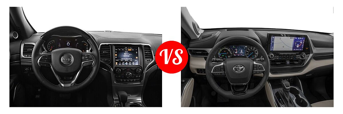 2021 Jeep Grand Cherokee SUV High Altitude / Overland vs. 2021 Toyota Highlander Hybrid SUV Hybrid Hybrid Platinum - Dashboard Comparison