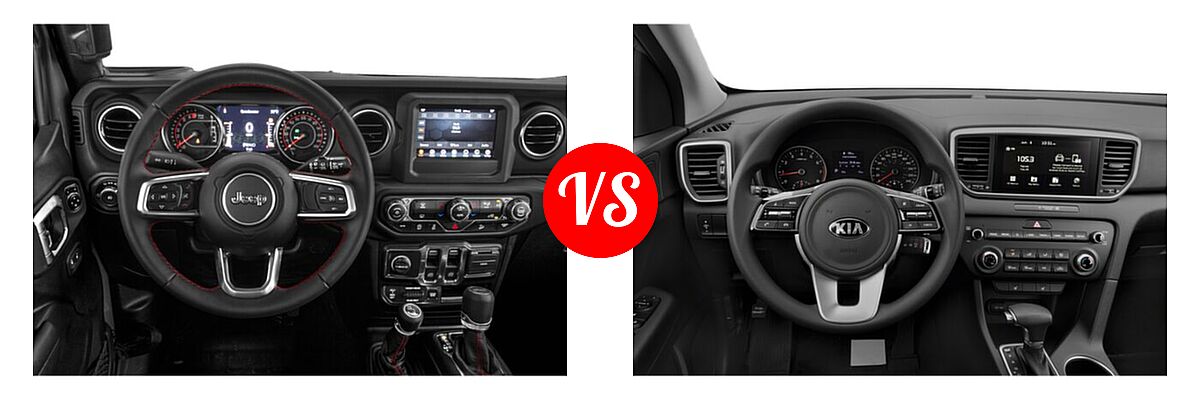 2021 Jeep Wrangler SUV Rubicon vs. 2021 Kia Sportage SUV EX / LX / S / SX Turbo - Dashboard Comparison