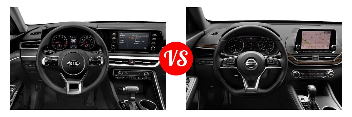 2021 Kia K5 Sedan GT / LX / LXS vs. 2021 Nissan Altima Sedan 2.5 Platinum / 2.5 SL / 2.5 SV - Dashboard Comparison