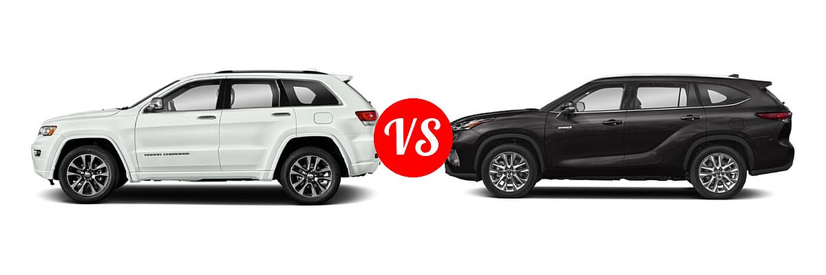 2021 Jeep Grand Cherokee SUV High Altitude / Overland vs. 2021 Toyota Highlander Hybrid SUV Hybrid Hybrid Limited - Side Comparison