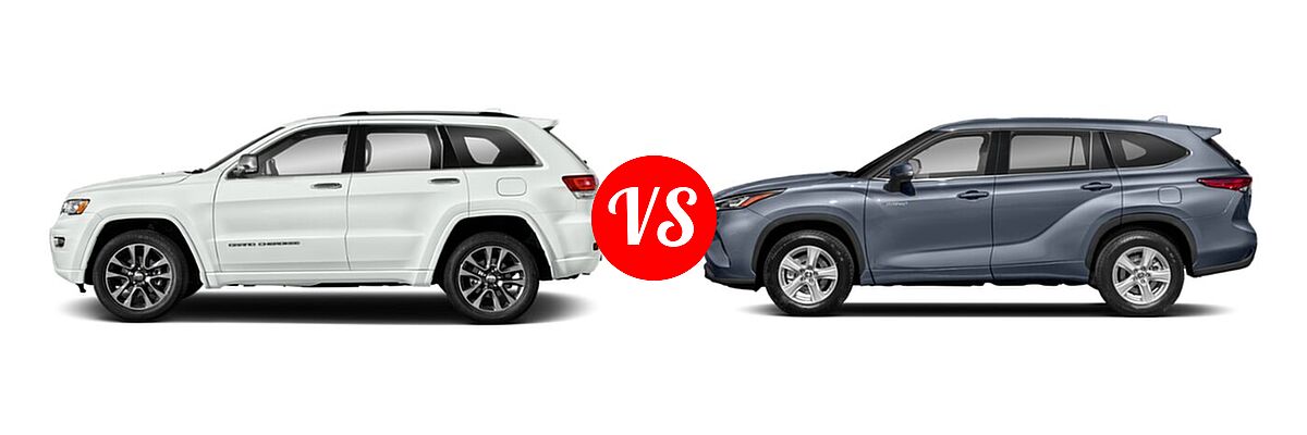 2021 Jeep Grand Cherokee SUV High Altitude / Overland vs. 2021 Toyota Highlander Hybrid SUV Hybrid Hybrid LE / Hybrid XLE - Side Comparison
