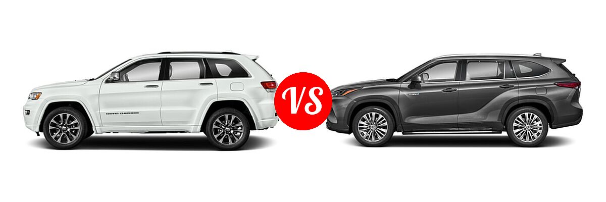2021 Jeep Grand Cherokee SUV High Altitude / Overland vs. 2021 Toyota Highlander Hybrid SUV Hybrid Hybrid Platinum - Side Comparison