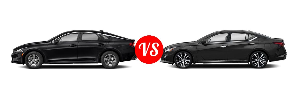 2021 Kia K5 Sedan GT / LX / LXS vs. 2021 Nissan Altima Sedan 2.5 Platinum / 2.5 SL / 2.5 SV - Side Comparison