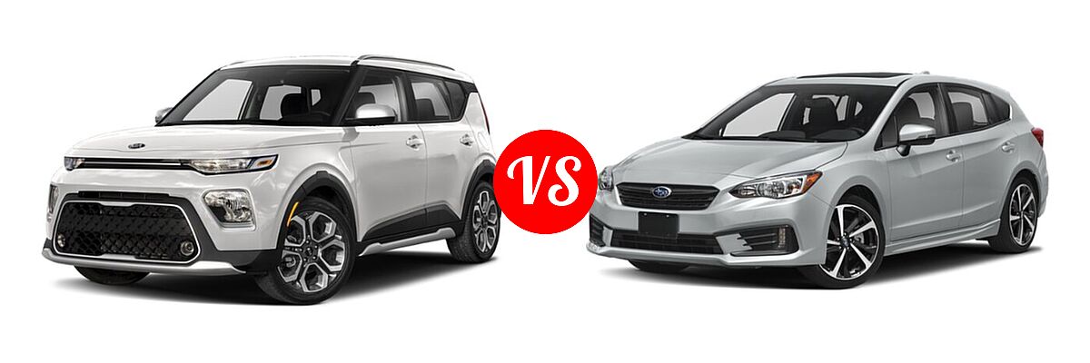 2021 Kia Soul Hatchback LX / S / Turbo / X-Line vs. 2021 Subaru Impreza Hatchback Sport - Front Left Comparison