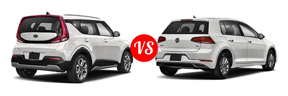 2021 Kia Soul Hatchback LX / S / Turbo / X-Line vs. 2021 Volkswagen Golf Hatchback TSI - Rear Right Comparison