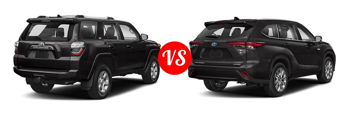 2020 Toyota 4Runner SUV SR5 / SR5 Premium vs. 2020 Toyota Highlander Hybrid SUV Hybrid Hybrid Limited - Rear Right Comparison