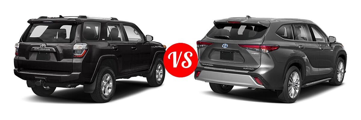 2020 Toyota 4Runner SUV SR5 / SR5 Premium vs. 2020 Toyota Highlander Hybrid SUV Hybrid Hybrid Platinum - Rear Right Comparison