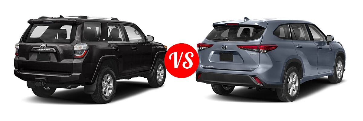 2020 Toyota 4Runner SUV SR5 / SR5 Premium vs. 2020 Toyota Highlander Hybrid SUV Hybrid Hybrid LE / Hybrid XLE - Rear Right Comparison