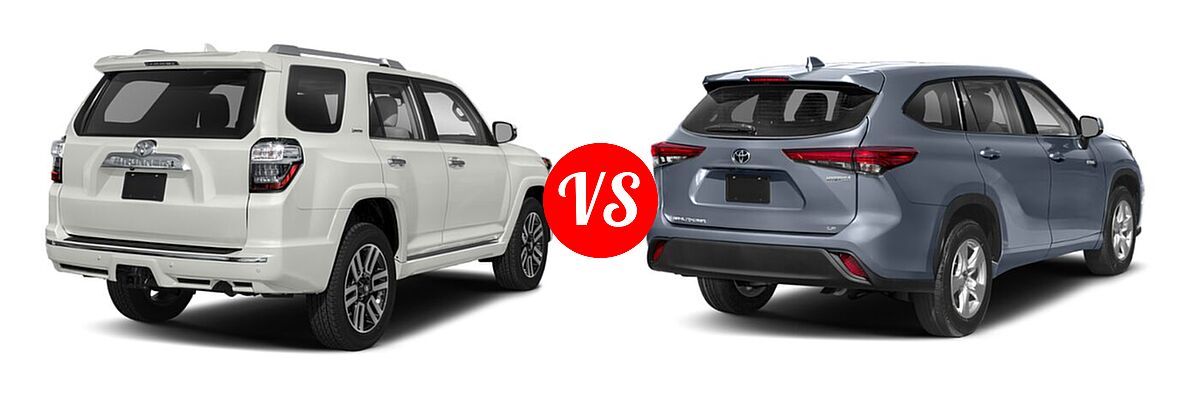 2020 Toyota 4Runner SUV Limited vs. 2020 Toyota Highlander Hybrid SUV Hybrid Hybrid LE / Hybrid XLE - Rear Right Comparison