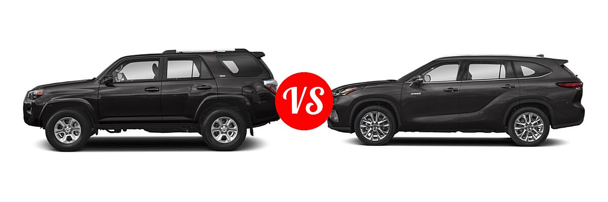 2020 Toyota 4Runner SUV SR5 / SR5 Premium vs. 2020 Toyota Highlander Hybrid SUV Hybrid Hybrid Limited - Side Comparison