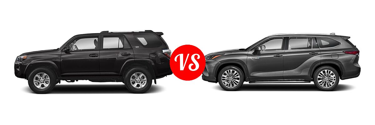 2020 Toyota 4Runner SUV SR5 / SR5 Premium vs. 2020 Toyota Highlander Hybrid SUV Hybrid Hybrid Platinum - Side Comparison