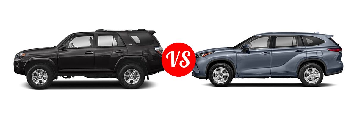2020 Toyota 4Runner SUV SR5 / SR5 Premium vs. 2020 Toyota Highlander Hybrid SUV Hybrid Hybrid LE / Hybrid XLE - Side Comparison