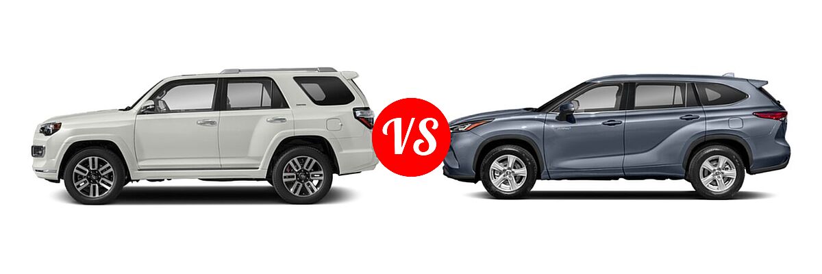 2020 Toyota 4Runner SUV Limited vs. 2020 Toyota Highlander Hybrid SUV Hybrid Hybrid LE / Hybrid XLE - Side Comparison