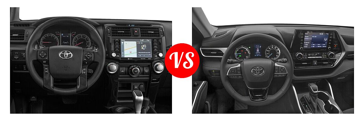 2020 Toyota 4Runner SUV TRD Off Road / TRD Off Road Premium vs. 2020 Toyota Highlander Hybrid SUV Hybrid Hybrid LE / Hybrid XLE - Dashboard Comparison
