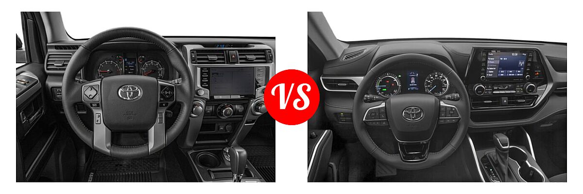 2020 Toyota 4Runner SUV SR5 / SR5 Premium vs. 2020 Toyota Highlander Hybrid SUV Hybrid Hybrid LE / Hybrid XLE - Dashboard Comparison