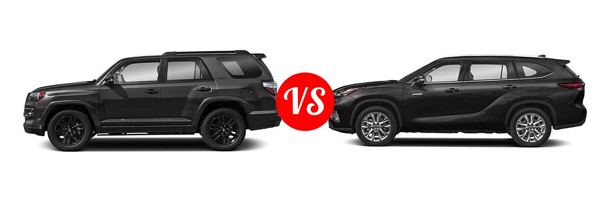 2020 Toyota 4Runner SUV Nightshade vs. 2020 Toyota Highlander Hybrid SUV Hybrid Hybrid Limited - Side Comparison