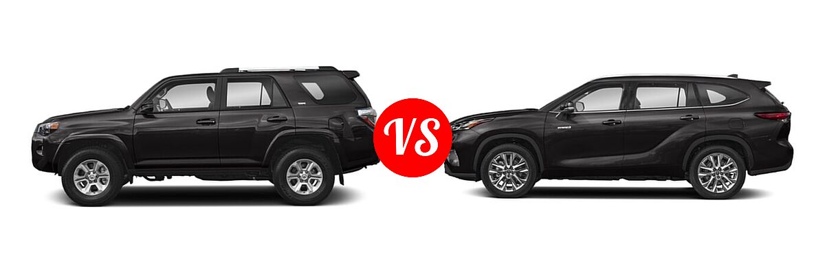 2020 Toyota 4Runner SUV TRD Off Road / TRD Off Road Premium vs. 2020 Toyota Highlander Hybrid SUV Hybrid Hybrid Limited - Side Comparison