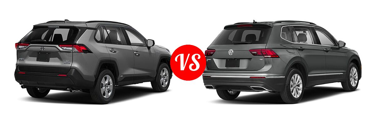 2020 Toyota RAV4 Hybrid SUV Hybrid LE vs. 2020 Volkswagen Tiguan SUV SE R-Line Black / SEL Premium R-Line - Rear Right Comparison