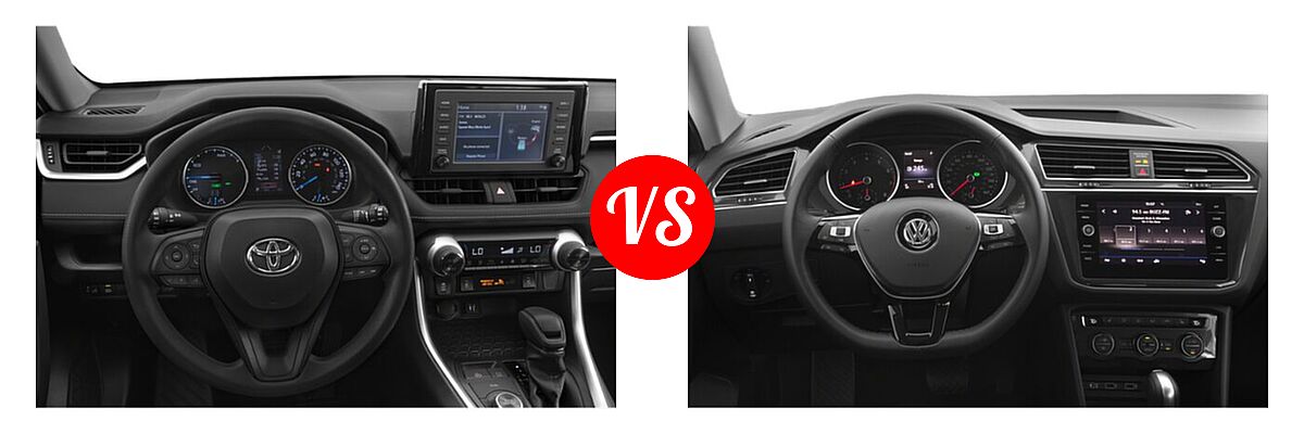2020 Toyota RAV4 Hybrid SUV Hybrid XLE vs. 2020 Volkswagen Tiguan SUV S / SE / SEL - Dashboard Comparison