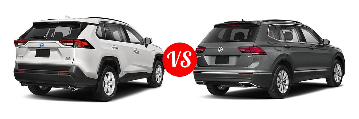 2020 Toyota RAV4 Hybrid SUV Hybrid XLE vs. 2020 Volkswagen Tiguan SUV S / SE / SEL - Rear Right Comparison