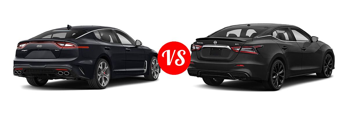 2021 Kia Stinger Sedan GT / GT-Line / GT1 / GT2 vs. 2021 Nissan Maxima Sedan SR - Rear Right Comparison