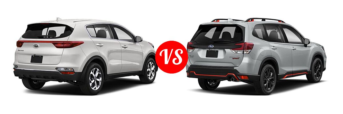 2021 Kia Sportage SUV EX / LX / S / SX Turbo vs. 2021 Subaru Forester SUV Sport - Rear Right Comparison