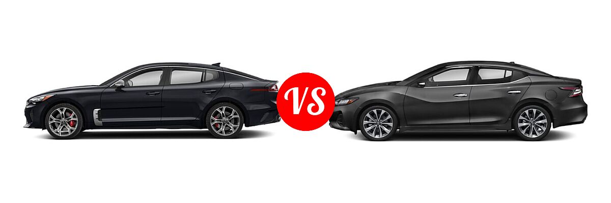 2021 Kia Stinger Sedan GT / GT-Line / GT1 / GT2 vs. 2021 Nissan Maxima Sedan Platinum - Side Comparison