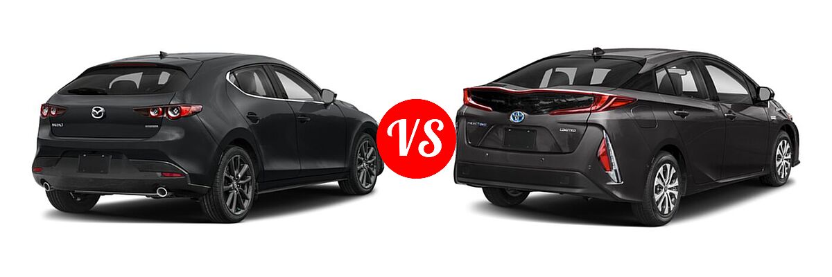 2021 Mazda 3 Hatchback Premium vs. 2021 Toyota Prius Prime Hatchback PHEV Limited - Rear Right Comparison