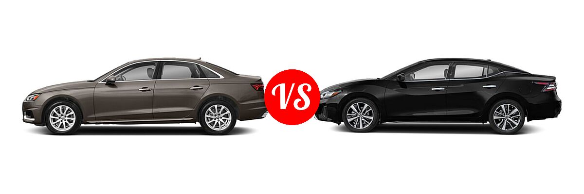 2021 Audi A4 Sedan Premium / Premium Plus / Prestige / S line Premium / S line Premium Plus / S line Prestige vs. 2021 Nissan Maxima Sedan SV - Side Comparison