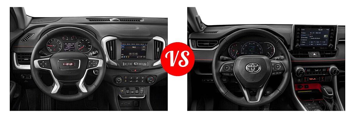 2021 GMC Terrain SUV SL / SLE vs. 2021 Toyota RAV4 SUV TRD Off Road - Dashboard Comparison