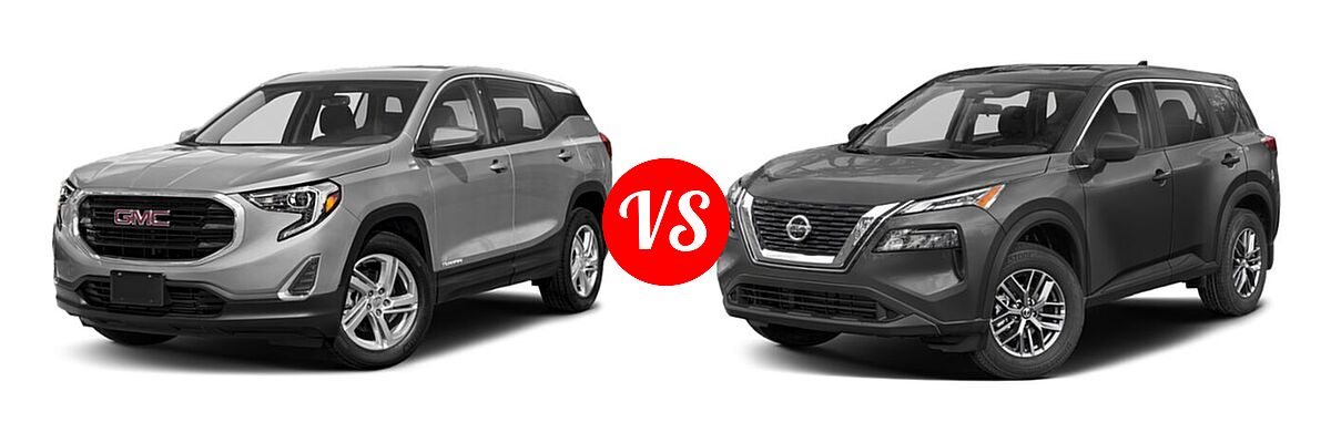 2021 GMC Terrain SUV SL / SLE vs. 2021 Nissan Rogue SUV S / SL / SV - Front Left Comparison