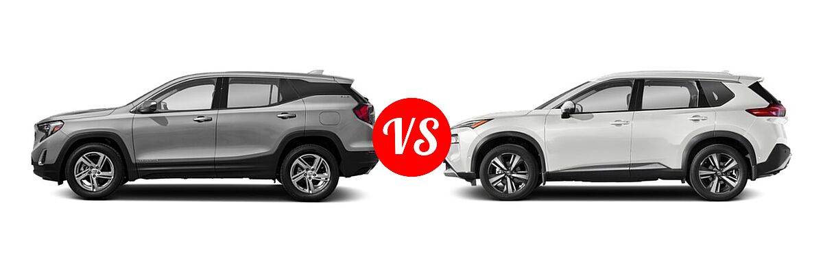 2021 GMC Terrain SUV SL / SLE vs. 2021 Nissan Rogue SUV S / SL / SV - Side Comparison