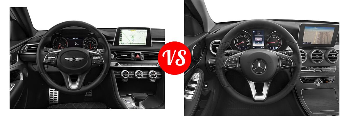 2021 Genesis G70 Sedan 2.0T / 2.0T Sport / 3.3T vs. 2018 Mercedes-Benz C-Class Sedan C 300 - Dashboard Comparison