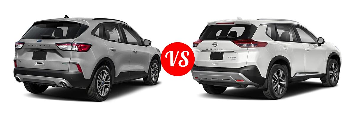 2021 Ford Escape SUV Hybrid SEL Hybrid vs. 2021 Nissan Rogue SUV Platinum - Rear Right Comparison