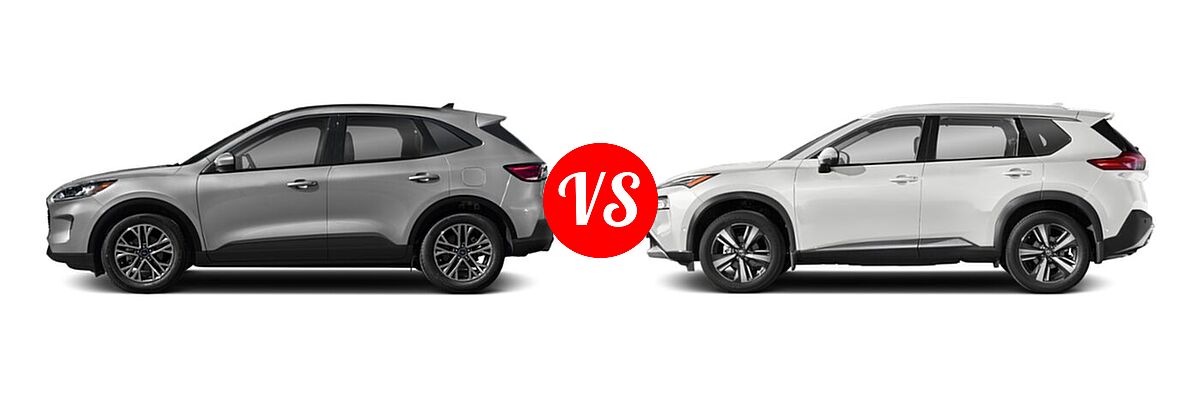 2021 Ford Escape SUV Hybrid SEL Hybrid vs. 2021 Nissan Rogue SUV S / SL / SV - Side Comparison