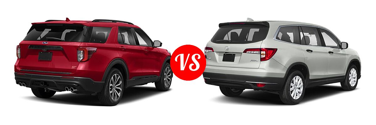 2021 Ford Explorer SUV ST vs. 2021 Honda Pilot SUV LX - Rear Right Comparison