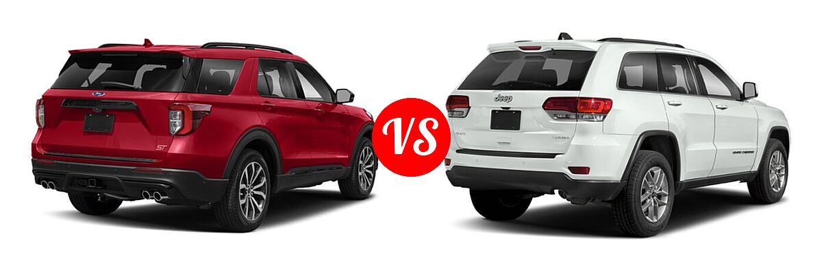 2021 Ford Explorer SUV ST vs. 2021 Jeep Grand Cherokee SUV Laredo E / Laredo X - Rear Right Comparison