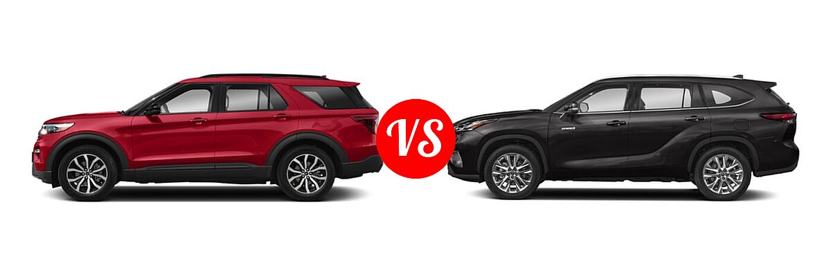 2021 Ford Explorer SUV ST vs. 2021 Toyota Highlander Hybrid SUV Hybrid Hybrid Limited - Side Comparison