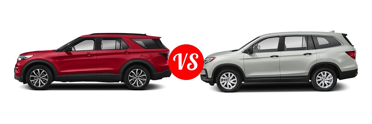 2021 Ford Explorer SUV ST vs. 2021 Honda Pilot SUV LX - Side Comparison