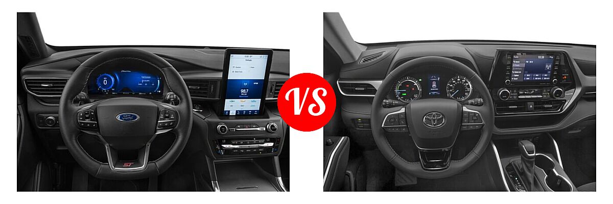 2021 Ford Explorer SUV ST vs. 2021 Toyota Highlander Hybrid SUV Hybrid Hybrid LE / Hybrid XLE - Dashboard Comparison