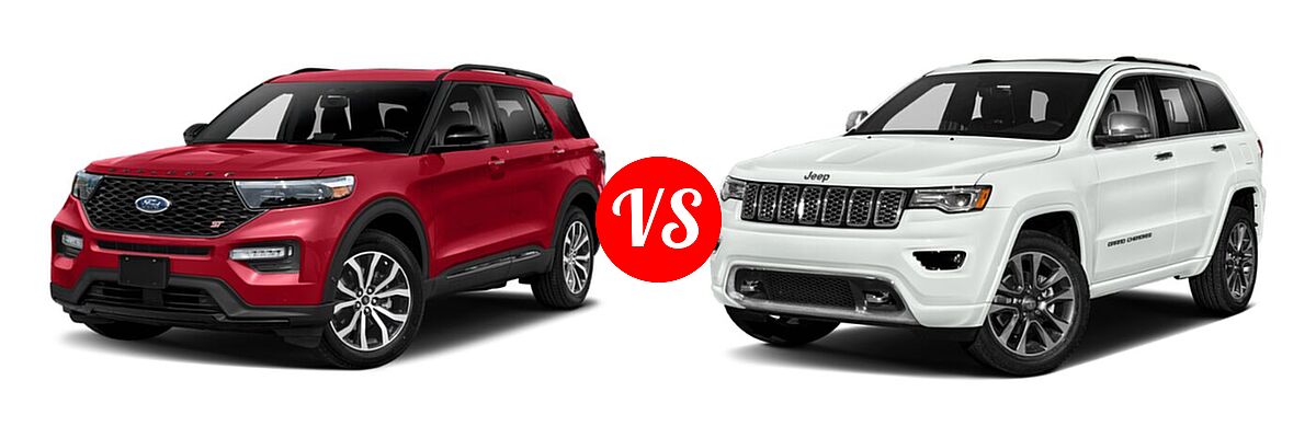 2021 Ford Explorer SUV ST vs. 2021 Jeep Grand Cherokee SUV High Altitude / Overland - Front Left Comparison