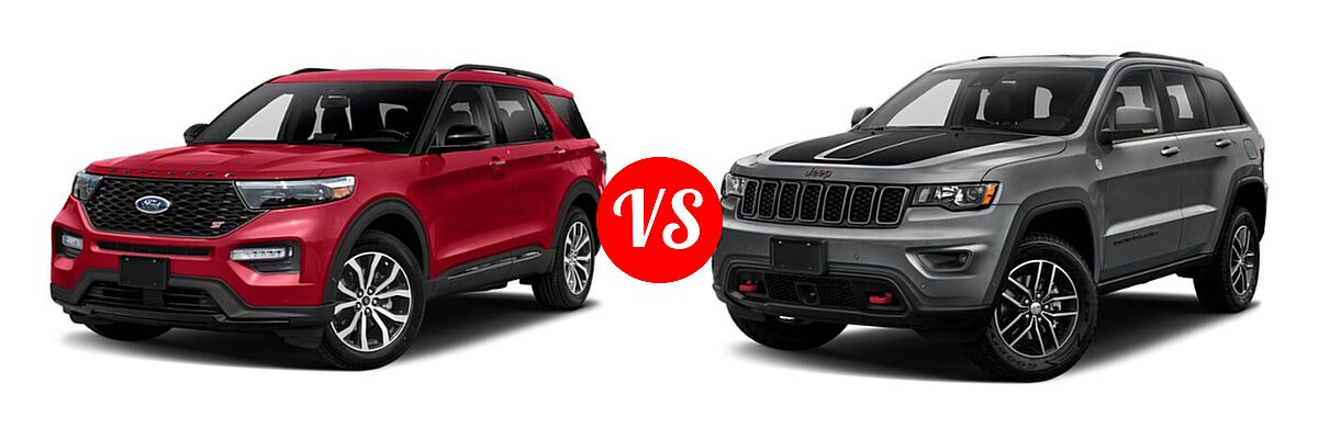 2021 Ford Explorer SUV ST vs. 2021 Jeep Grand Cherokee SUV Trailhawk - Front Left Comparison