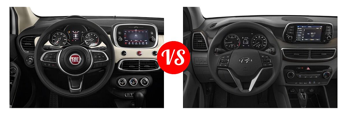 2021 FIAT 500X SUV Pop / Trekking / Trekking Plus vs. 2021 Hyundai Tucson SUV SE / Value - Dashboard Comparison